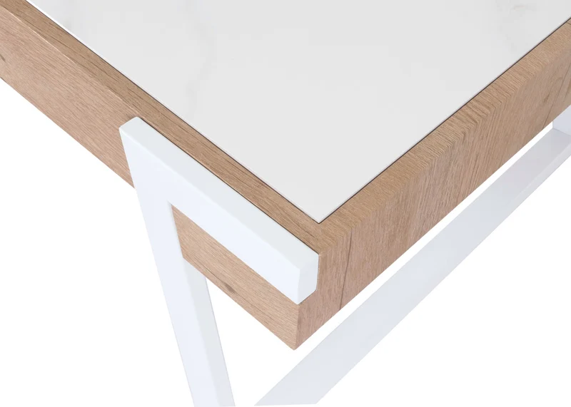 Table basse table de salon 43x120x64 cm pierre frittée aspect marbre blanc bois naturel 04_0008446