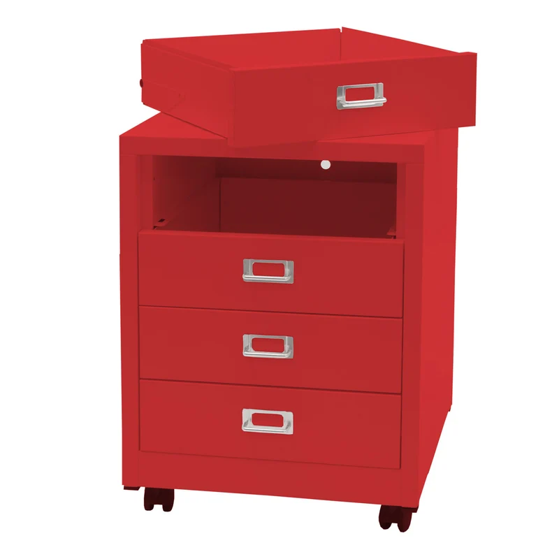 Caisson à tiroirs meuble de bureau 55 x 40 x 41 cm 4 tiroirs en métal rouge 04_0008268