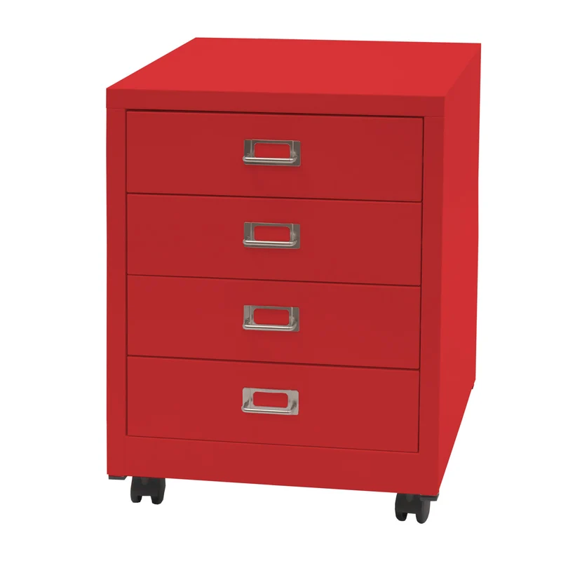Caisson à tiroirs meuble de bureau 55 x 40 x 41 cm 4 tiroirs en métal rouge 04_0008268