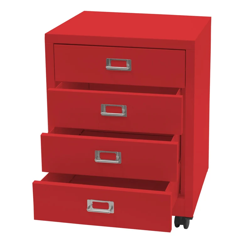 Caisson à tiroirs meuble de bureau 55 x 40 x 41 cm 4 tiroirs en métal rouge 04_0008268
