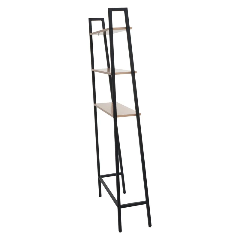 Étagère sur pied pour salle de bain étagère pour machine à laver échelle design industrielle bois clair et métal 155x64x25 cm 04_0008693