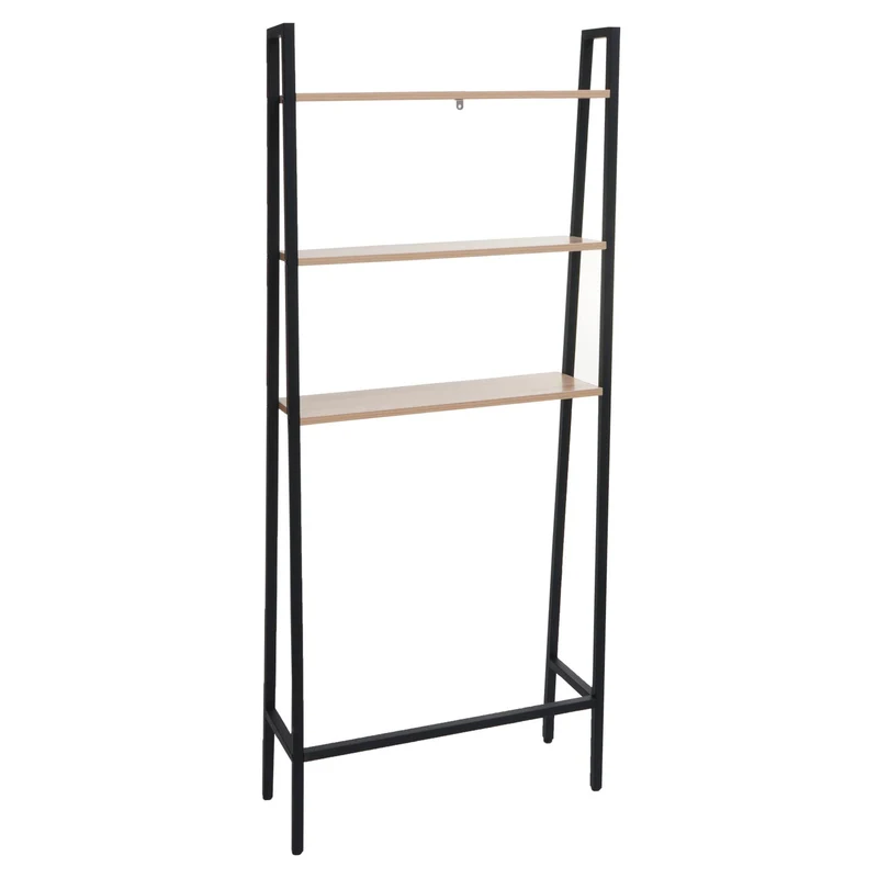 Étagère sur pied pour salle de bain étagère pour machine à laver échelle design industrielle bois clair et métal 155x64x25 cm 04_0008693