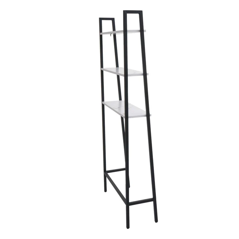 Étagère sur pied pour salle de bain étagère pour machine à laver échelle bois aspect marbre blanc et métal 155x64x25 cm 04_0008694