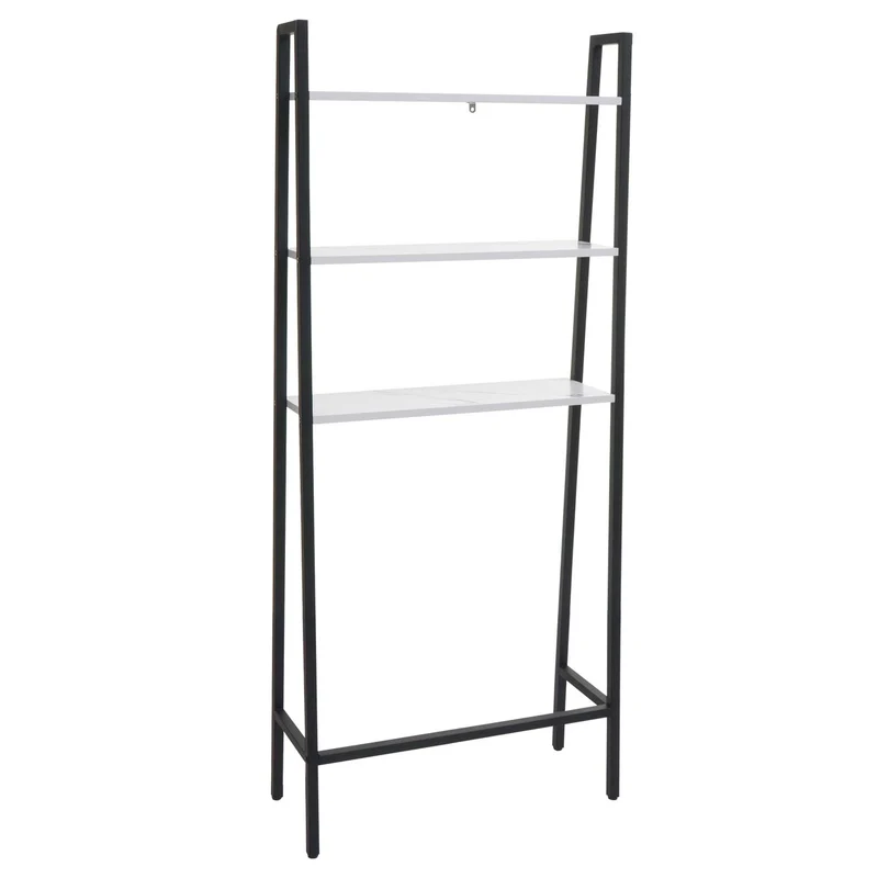 Étagère sur pied pour salle de bain étagère pour machine à laver échelle bois aspect marbre blanc et métal 155x64x25 cm 04_0008694
