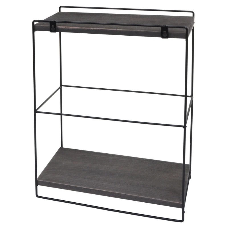 Étagère murale suspendue étagère de cuisine en bois gris foncé et métal design industriel 2 étagères 50x35x17 cm 04_0008669
