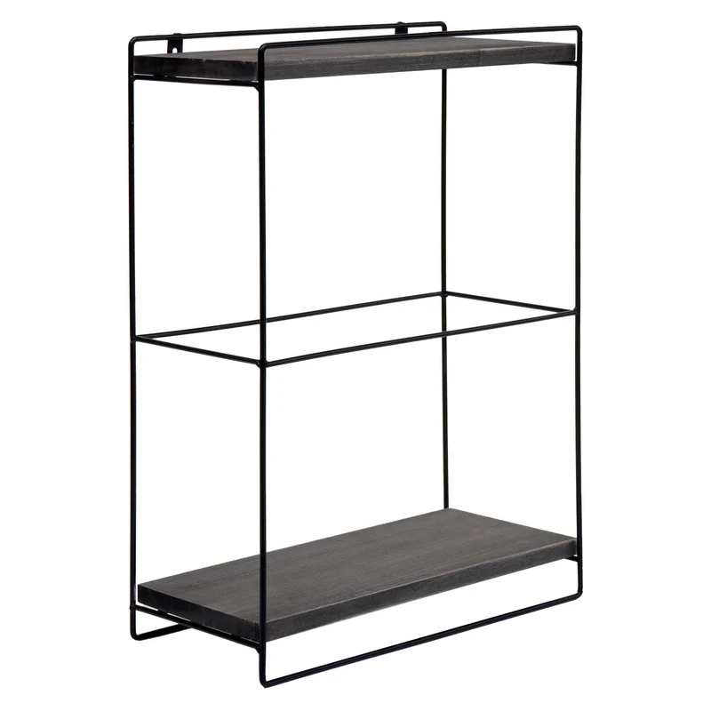 Étagère murale suspendue étagère de cuisine en bois gris foncé et métal design industriel 2 étagères 50x35x17 cm 04_0008669
