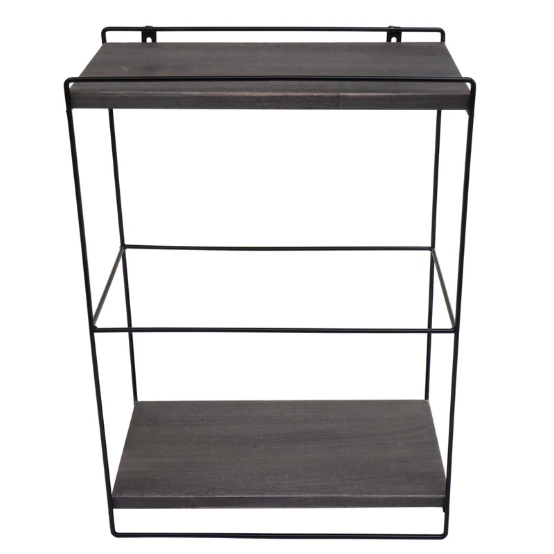 Étagère murale suspendue étagère de cuisine en bois gris foncé et métal design industriel 2 étagères 50x35x17 cm 04_0008669