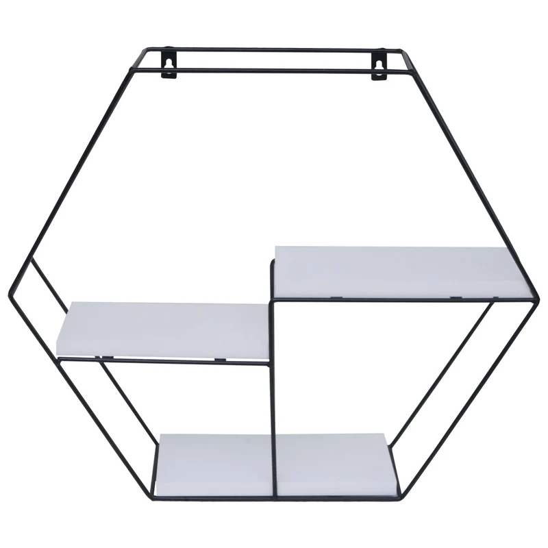 Étagère murale suspendue 3 étagères en métal et bois blanc design industriel 43x49x11 cm 04_0008656