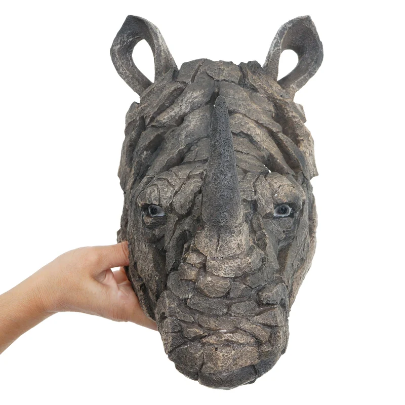 Tête de rhinocéros décorative décoration murale trophée en polyrésine intérieure et extérieure 26 cm 04_0008615