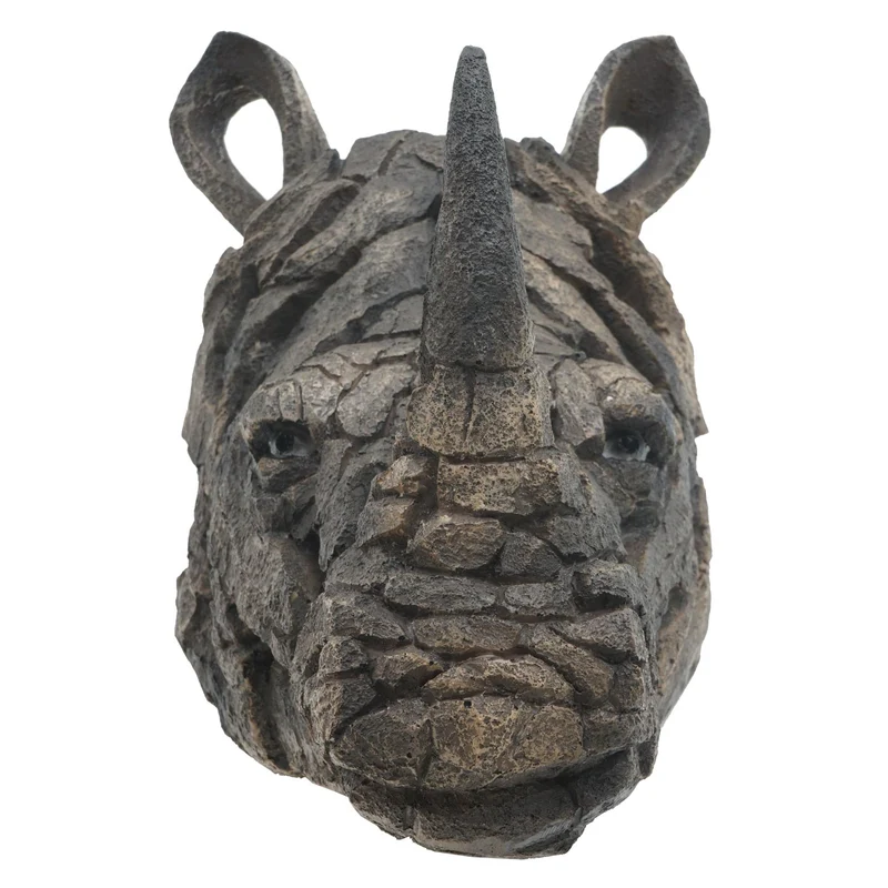 Tête de rhinocéros décorative décoration murale trophée en polyrésine intérieure et extérieure 26 cm 04_0008615