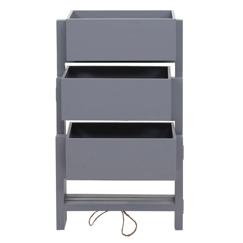 Étagère à plantes sur pied support à fleurs trois paniers jardinière 65x108x15 cm bois aspect vieilli vintage gris-bleu 04_0008698