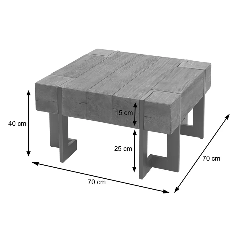 Table basse table de salon en bois de sapin marron pieds en métal 70 x 70 cm 04_0008418