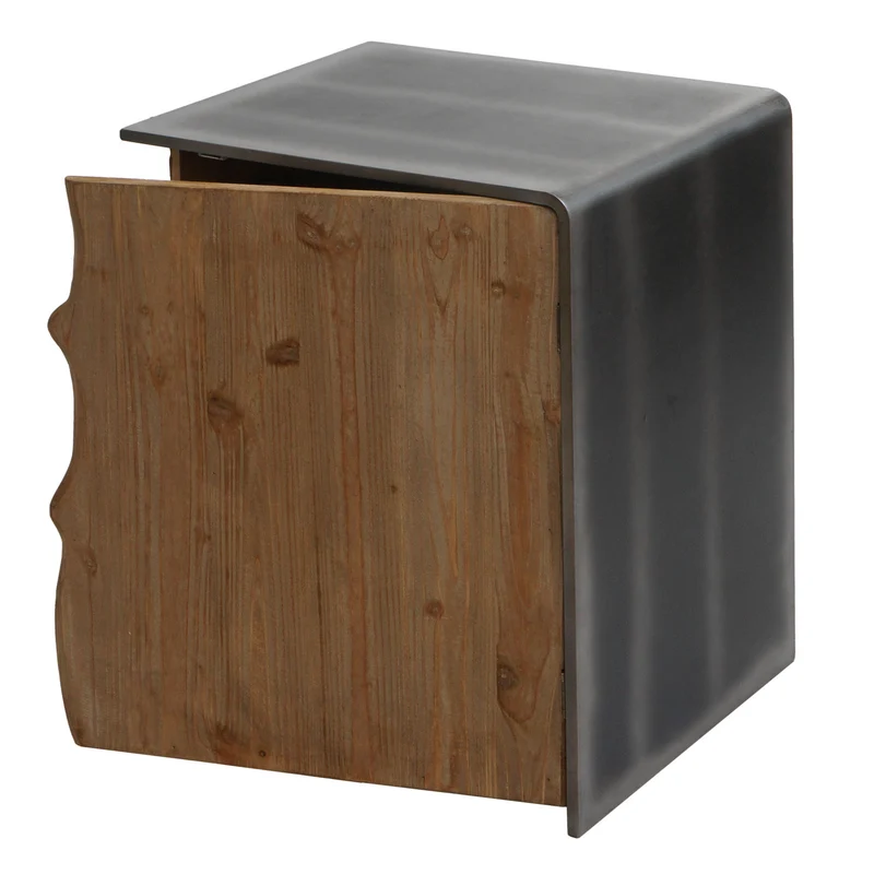 Table d'appoint commode chevet armoire industrielle en bois de sapin 60 x 50 x 40 cm naturel avec aspect métal 04_0008499
