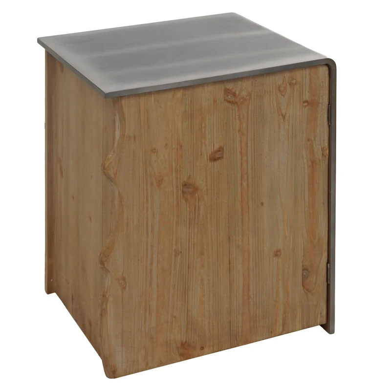 Table d'appoint commode chevet armoire industrielle en bois de sapin 60 x 50 x 40 cm naturel avec aspect métal 04_0008499
