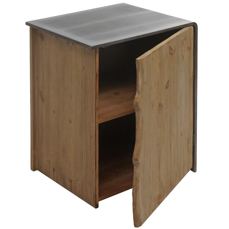 Table d'appoint commode chevet armoire industrielle en bois de sapin 60 x 50 x 40 cm naturel avec aspect métal 04_0008499