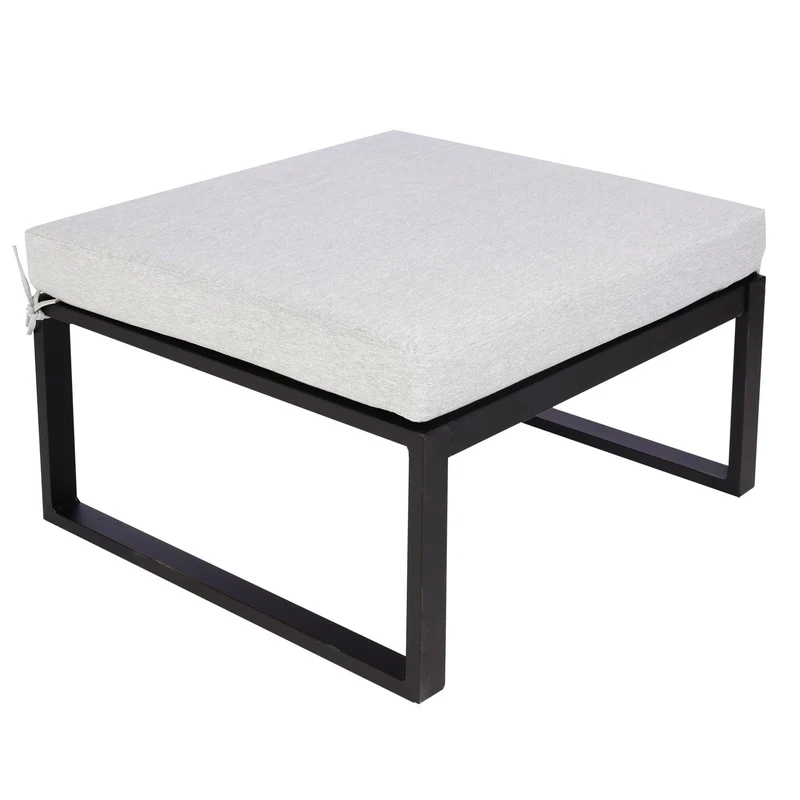 Salon de jardin canapé table aluminium et bois d'acacia avec coussins gris clair 04_0008312