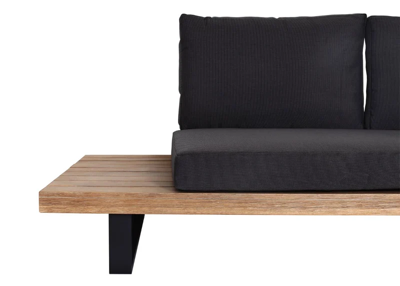 Salon de jardin avec fauteuil canapé en bois d'acacia aluminium marron clair revêtement gris foncé 04_0008297
