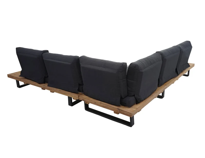 Salon de jardin avec fauteuil canapé en bois d'acacia aluminium marron clair revêtement gris foncé 04_0008297