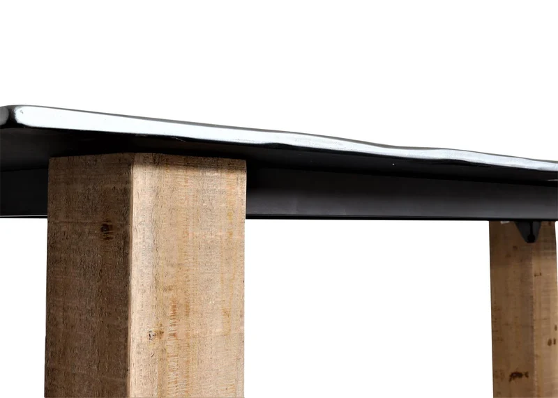 Table à manger design industriel bord de table ondulé en bois 240 x 100 cm naturel aspect métal 04_0008566