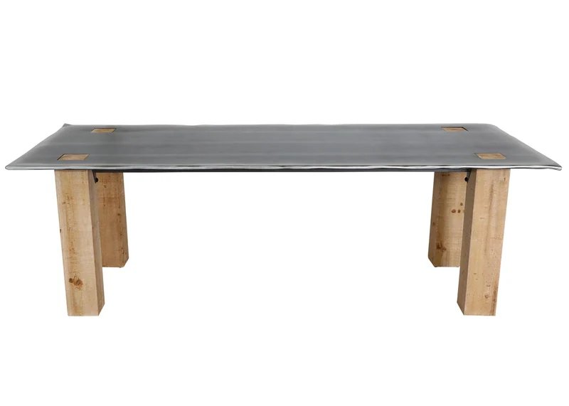 Table à manger design industriel bord de table ondulé en bois 240 x 100 cm naturel aspect métal 04_0008566