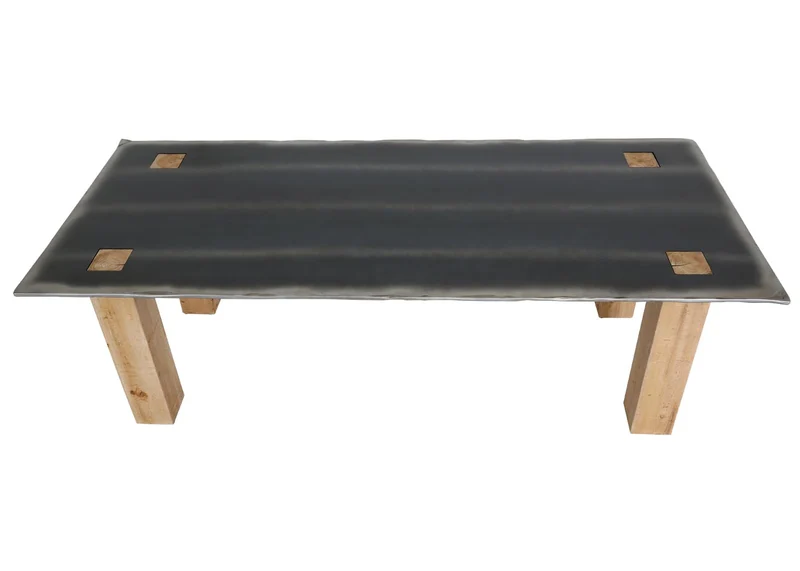 Table à manger design industriel bord de table ondulé en bois 240 x 100 cm naturel aspect métal 04_0008566