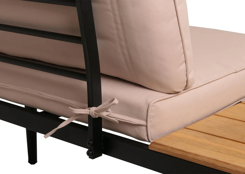 Salon de jardin avec deux tables d'appoint en bois d'acacia marron clair et coussin beige 04_0008304