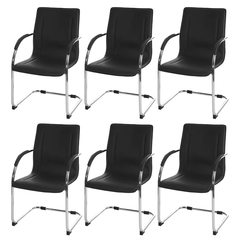 Lot de 6 chaises de salle à manger chaise de conférence assise en PVC noir structure acier chromé 04_0007780