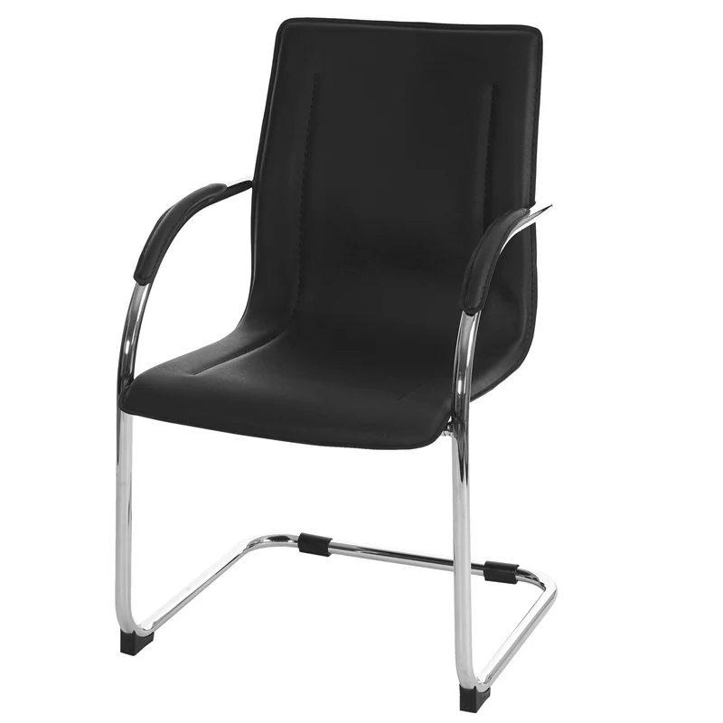 Lot de 6 chaises de salle à manger chaise de conférence assise en PVC noir structure acier chromé 04_0007780