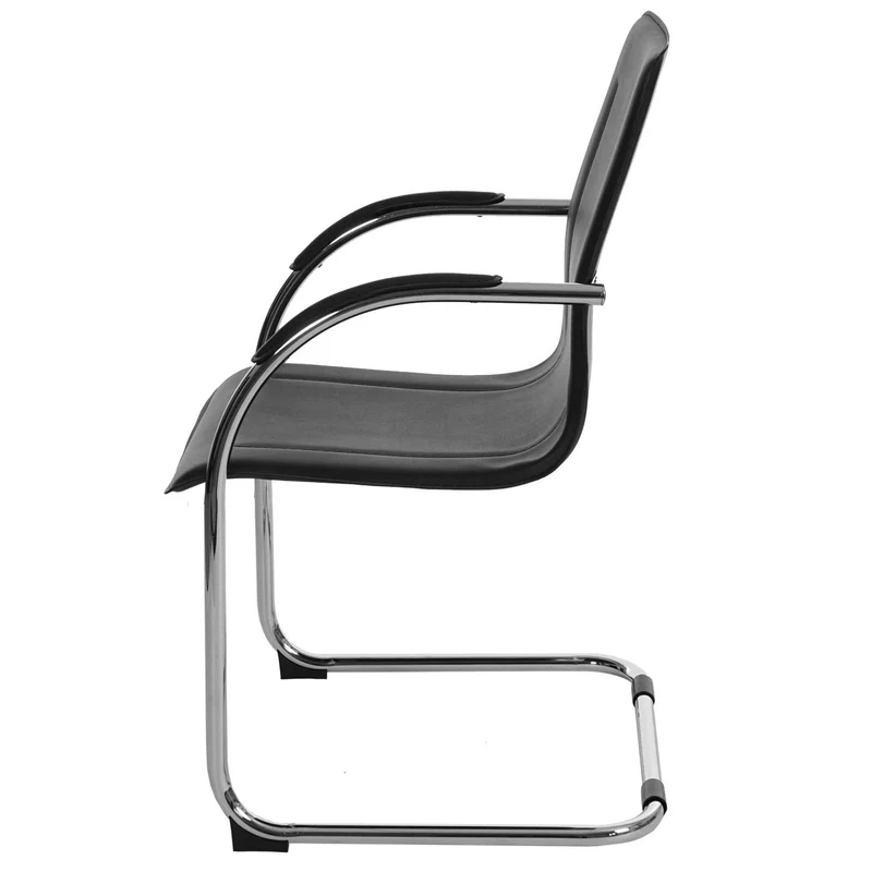 Lot de 6 chaises de salle à manger chaise de conférence assise en PVC noir structure acier chromé 04_0007780