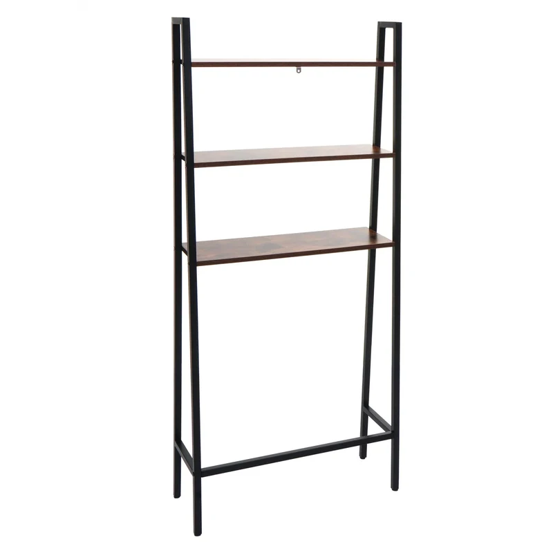 Étagère sur pied salle de bain rangement machine à laver échelle industrielle en métal et bois 155x64x25 cm 04_0008692