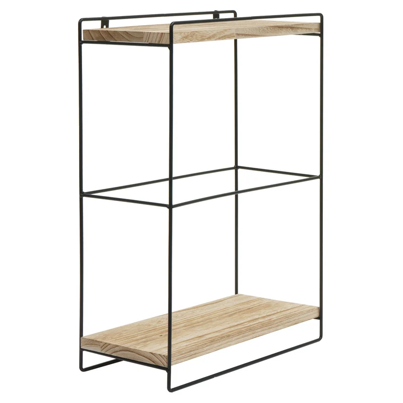 Étagère murale suspendue de cuisine design industriel 2 étagères 50x35x17 cm en bois clair et métal 04_0008671