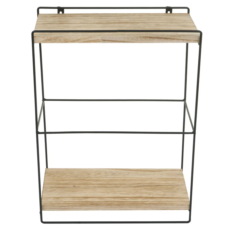 Étagère murale suspendue de cuisine design industriel 2 étagères 50x35x17 cm en bois clair et métal 04_0008671
