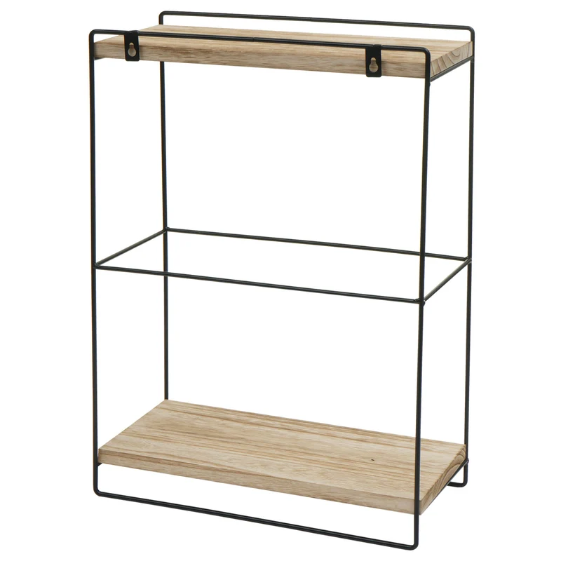 Étagère murale suspendue de cuisine design industriel 2 étagères 50x35x17 cm en bois clair et métal 04_0008671