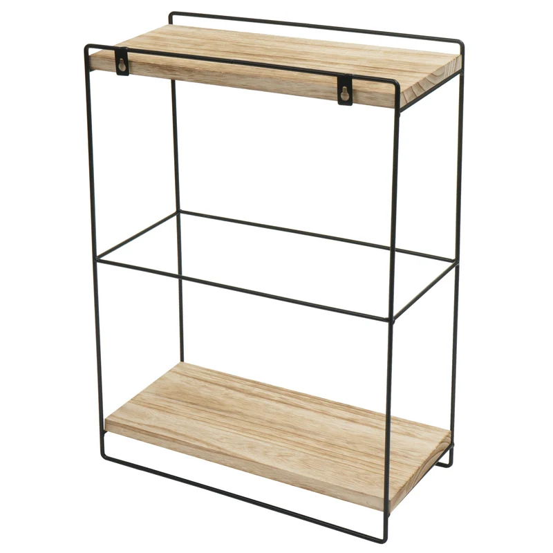 Étagère murale suspendue de cuisine design industriel 2 étagères 50x35x17 cm en bois clair et métal 04_0008671