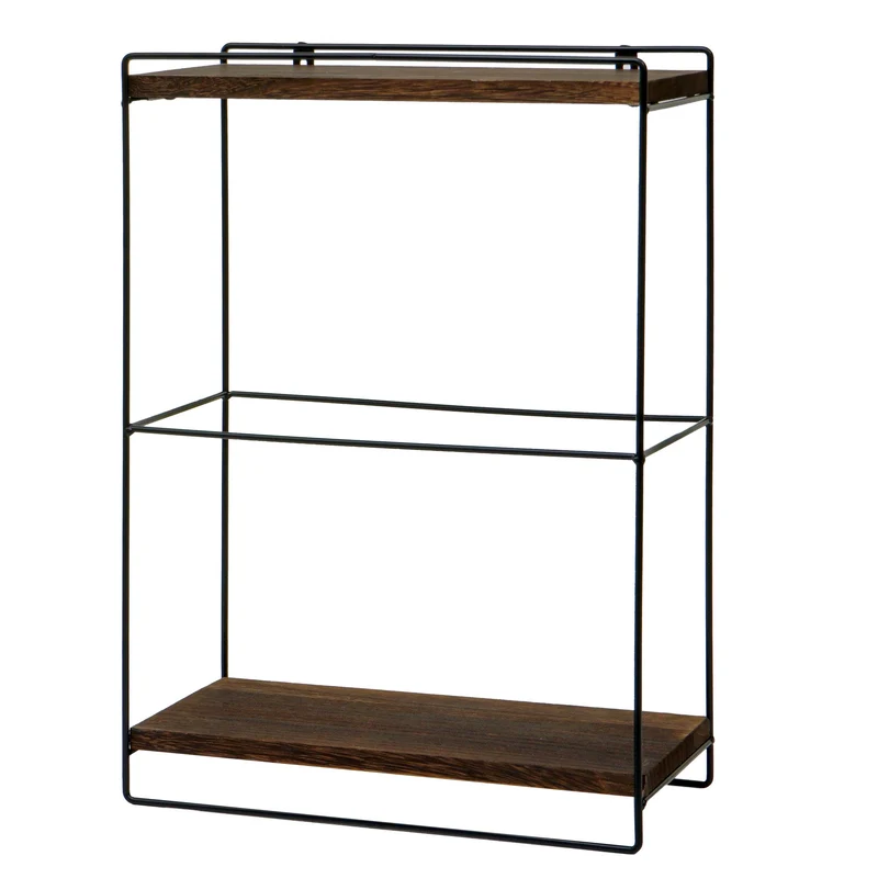 Étagère murale suspendue de cuisine design industriel 2 étagères 50x35x17 cm en bois marron foncé et métal 04_0008670
