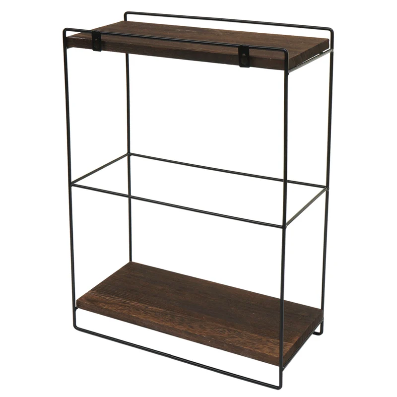 Étagère murale suspendue de cuisine design industriel 2 étagères 50x35x17 cm en bois marron foncé et métal 04_0008670