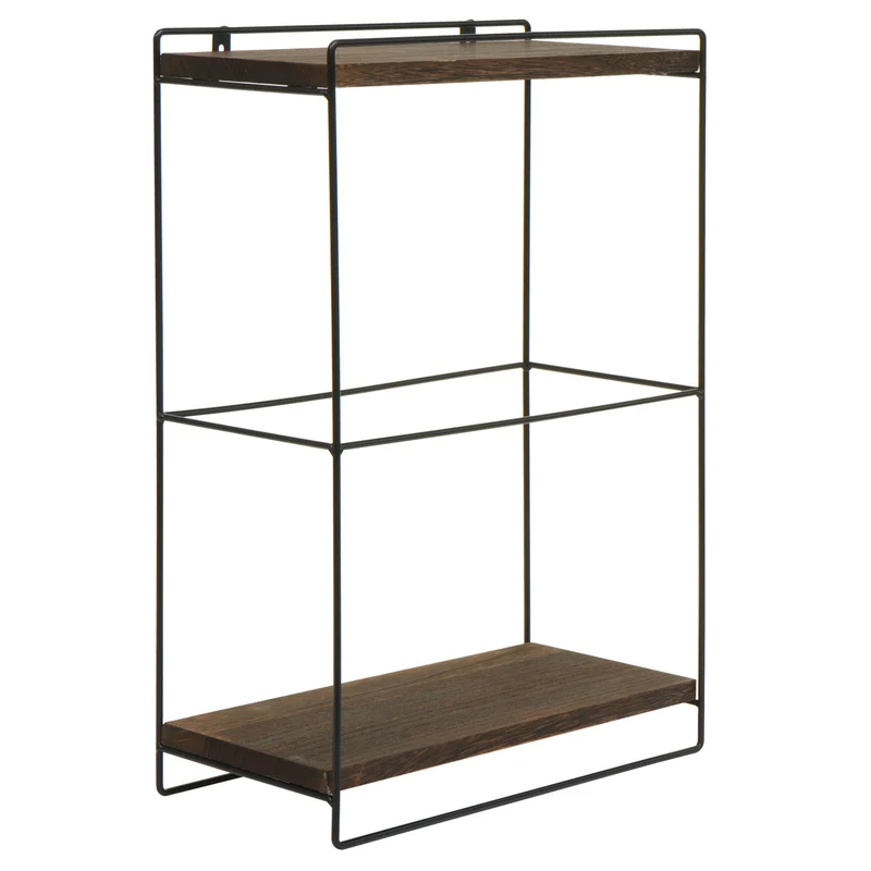Étagère murale suspendue de cuisine design industriel 2 étagères 50x35x17 cm en bois marron foncé et métal 04_0008670