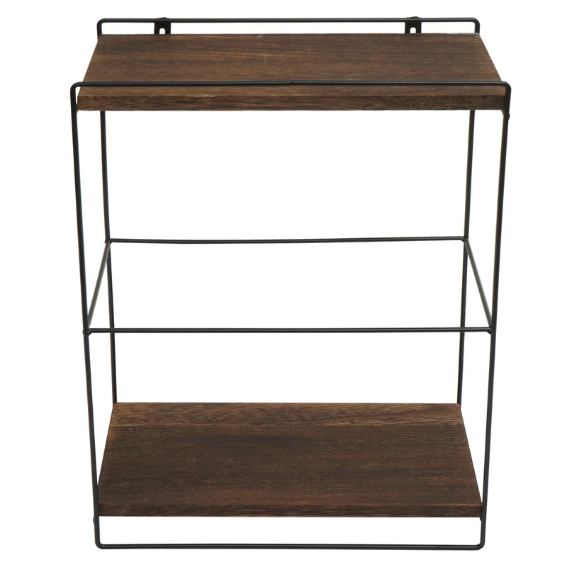 Étagère murale suspendue de cuisine design industriel 2 étagères 50x35x17 cm en bois marron foncé et métal 04_0008670