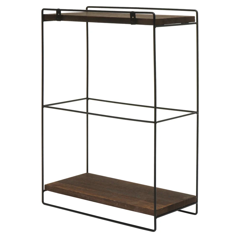 Étagère murale suspendue de cuisine design industriel 2 étagères 50x35x17 cm en bois marron foncé et métal 04_0008670