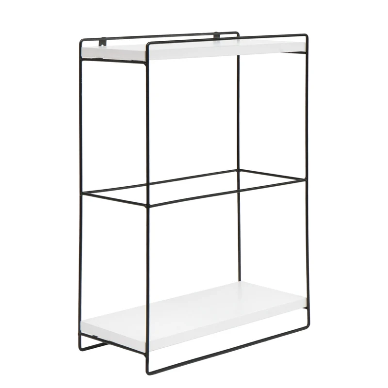 Étagère murale suspendue de cuisine design industriel 2 étagères 50x35x17 cm en bois blanc et métal 04_0008668