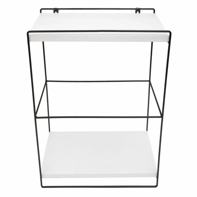 Étagère murale suspendue de cuisine design industriel 2 étagères 50x35x17 cm en bois blanc et métal 04_0008668