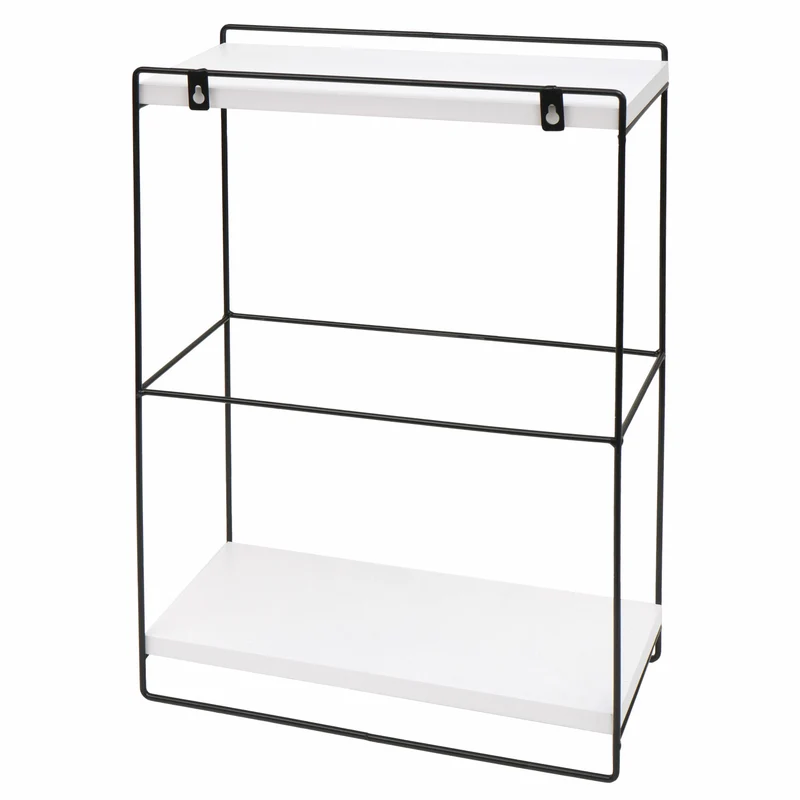 Étagère murale suspendue de cuisine design industriel 2 étagères 50x35x17 cm en bois blanc et métal 04_0008668
