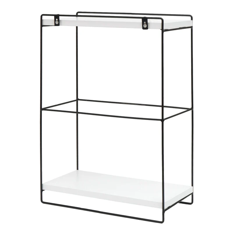 Étagère murale suspendue de cuisine design industriel 2 étagères 50x35x17 cm en bois blanc et métal 04_0008668