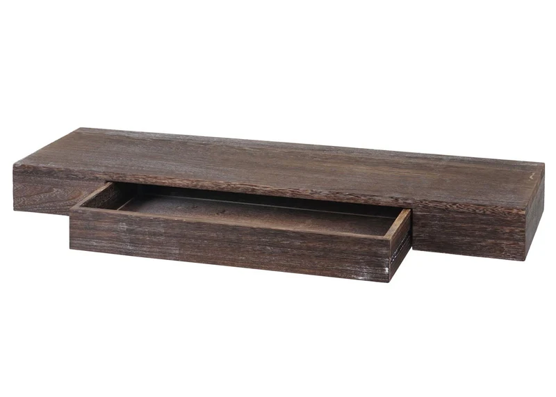 Étagère murale avec tiroir de rangement 8x80x25 cm en bois marron vieilli 04_0008653