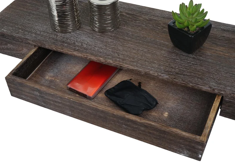 Étagère murale avec tiroir de rangement 8x80x25 cm en bois marron vieilli 04_0008653