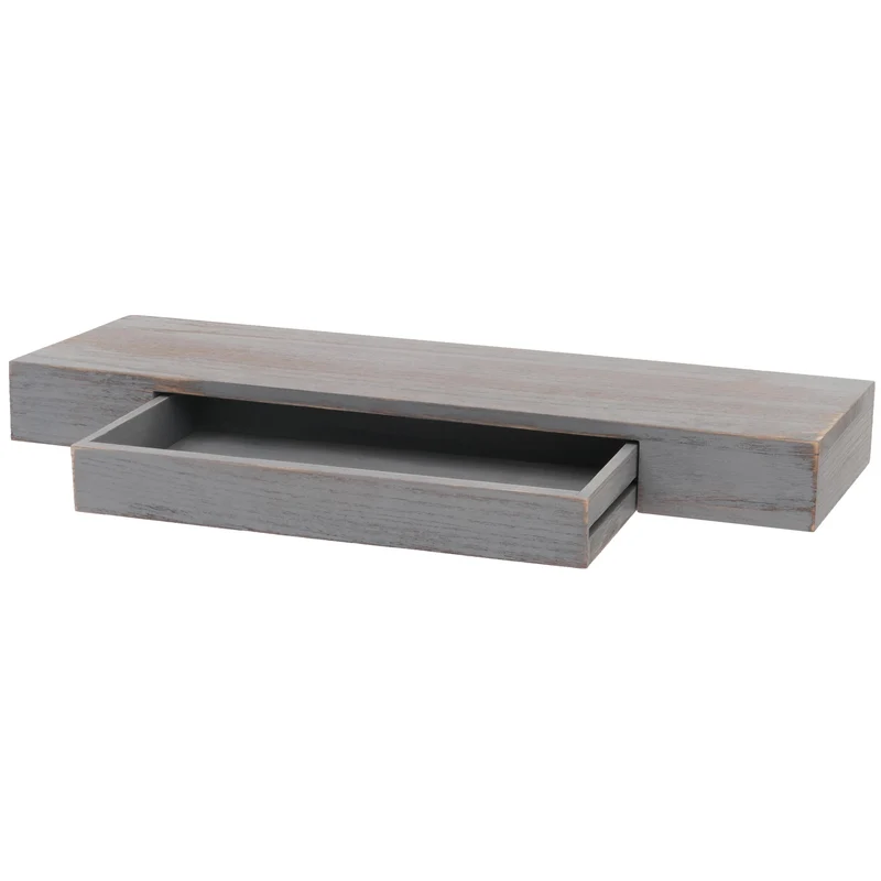 Étagère murale suspendue avec tiroir de rangement 8x80x25 cm en bois gris vieilli 04_0008652