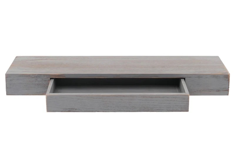 Étagère murale suspendue avec tiroir de rangement 8x80x25 cm en bois gris vieilli 04_0008652