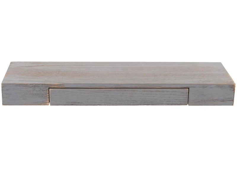 Étagère murale suspendue avec tiroir de rangement 8x80x25 cm en bois gris vieilli 04_0008652