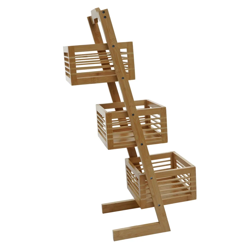 Étagère sur pied rangement de salle de bain avec 3 paniers en bambou 77x23x30 cm 04_0008647