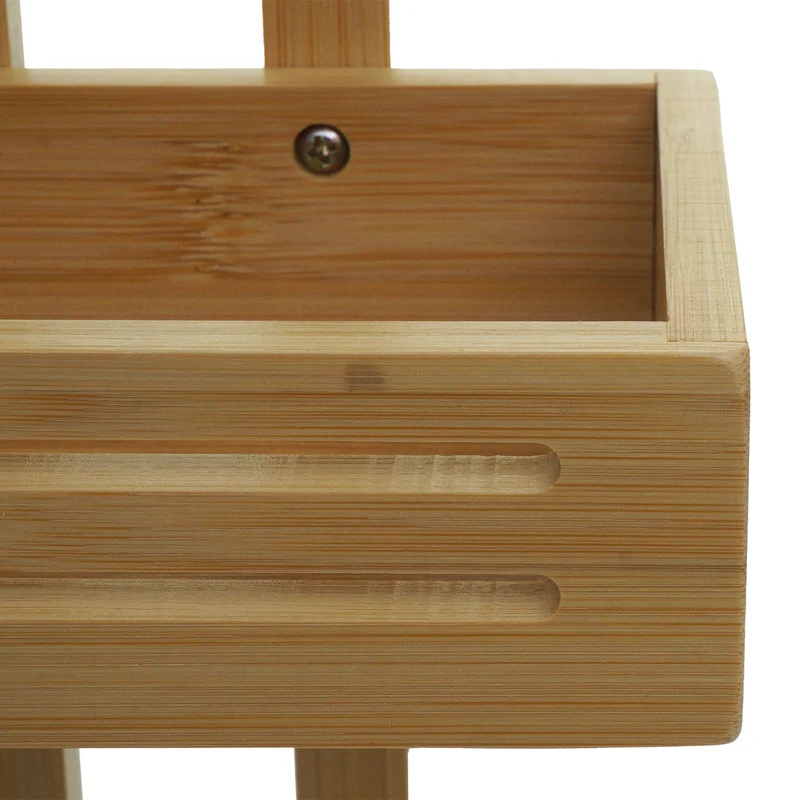 Étagère de douche avec 2 paniers et un crochet de suspension organisateur de salle de bain en bambou 69x22x13 cm 04_0008643